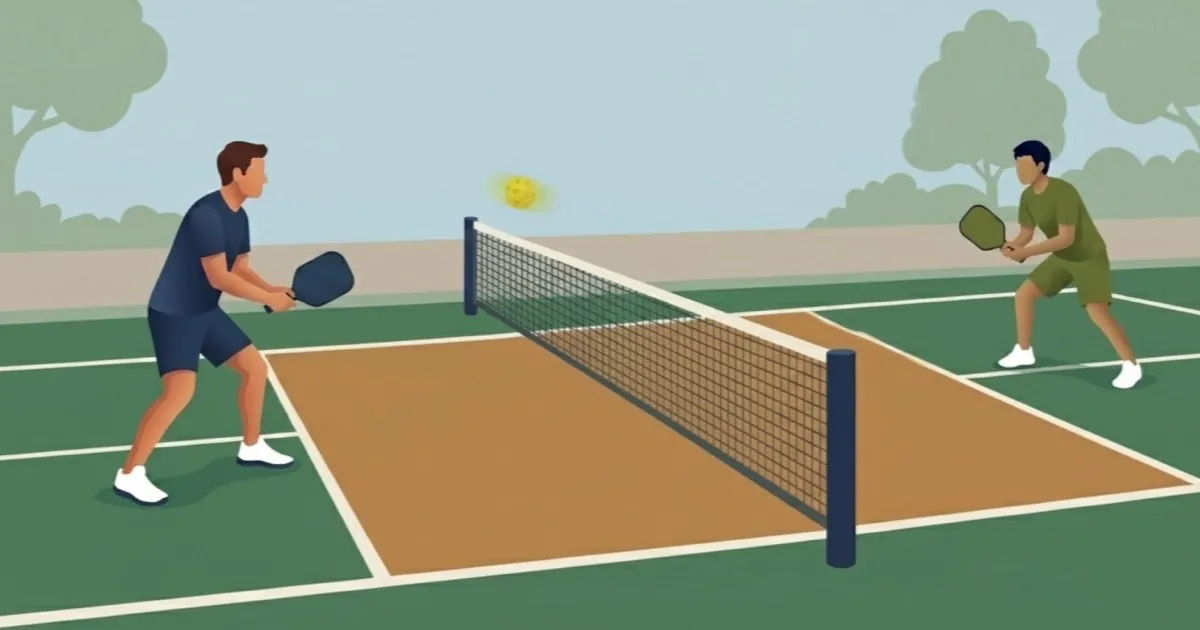 Two pickleball players reading each other's paddle position during a rally